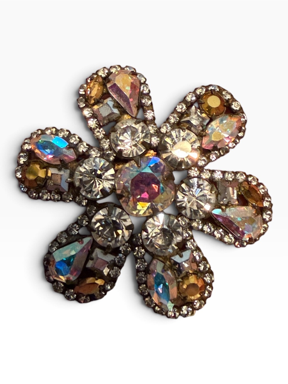 Vintage Sorrelli signed AB Crystal Rhinestone Flower brooch pin